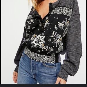 Free People Eaglewood Embroidered Bandana Paisley print long sleeve top